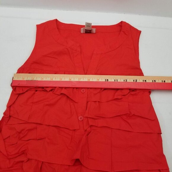 Loft Women's Button Front Ruffle Shirt Dress Sleeveless Solid Red Size 4 - Picture 3 of 5